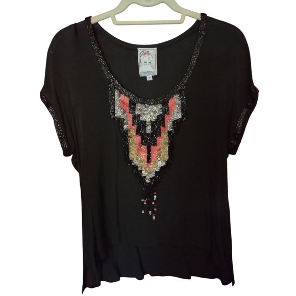 Yoana Baraschi Tops - Yoanna Baraschi Sequined & Beaded Top | Black, Medium